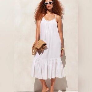 Jcrew Ruffle Beach Dress In Airy Gauze White Size Small / Medium